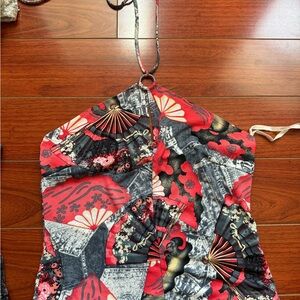Desigual Red and Black Patterned Halter Top